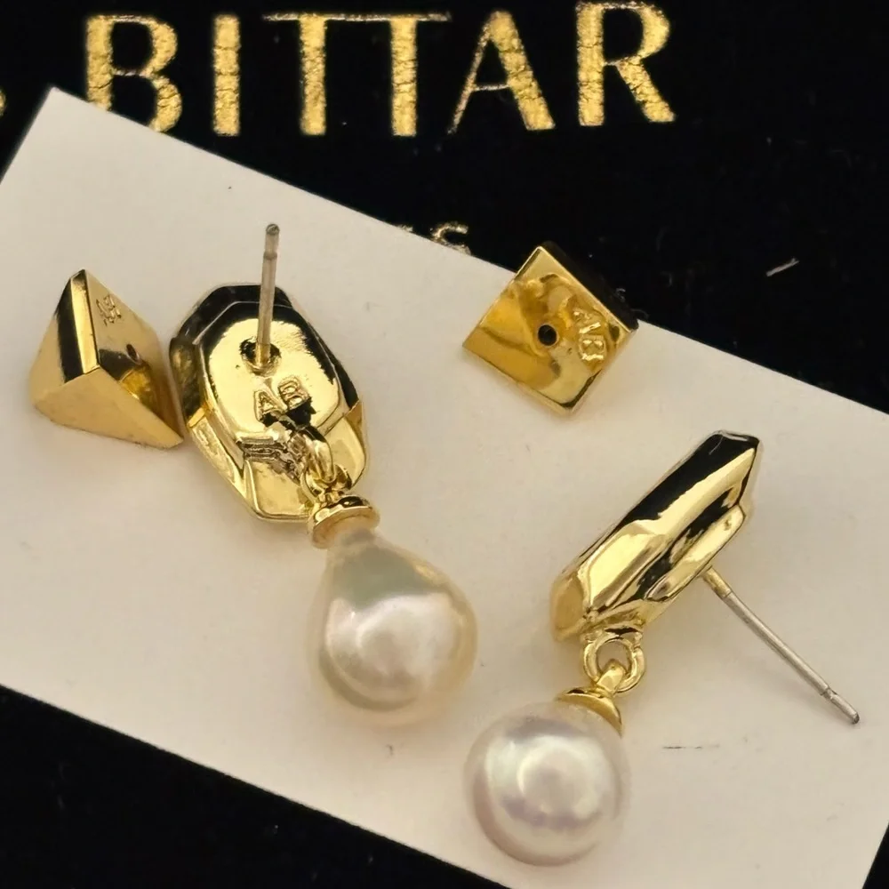 ALEXIS BITTAR • Crystal Freshwater Pearl Drop Gold Earrings